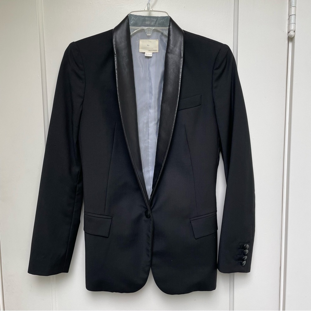 Boy. By Band of Outsiders black wool blazer with leather lapel